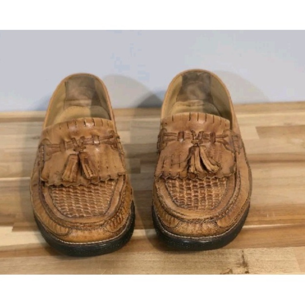 Florsheim 18096 Men Leather Chestnut Basketweave Tasseled Loafers Sz 10D